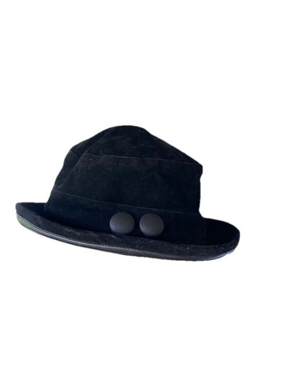 Vintage Betmar Hat Black Cloche Felt Velvet Black Buttons Leather Brim main image 5